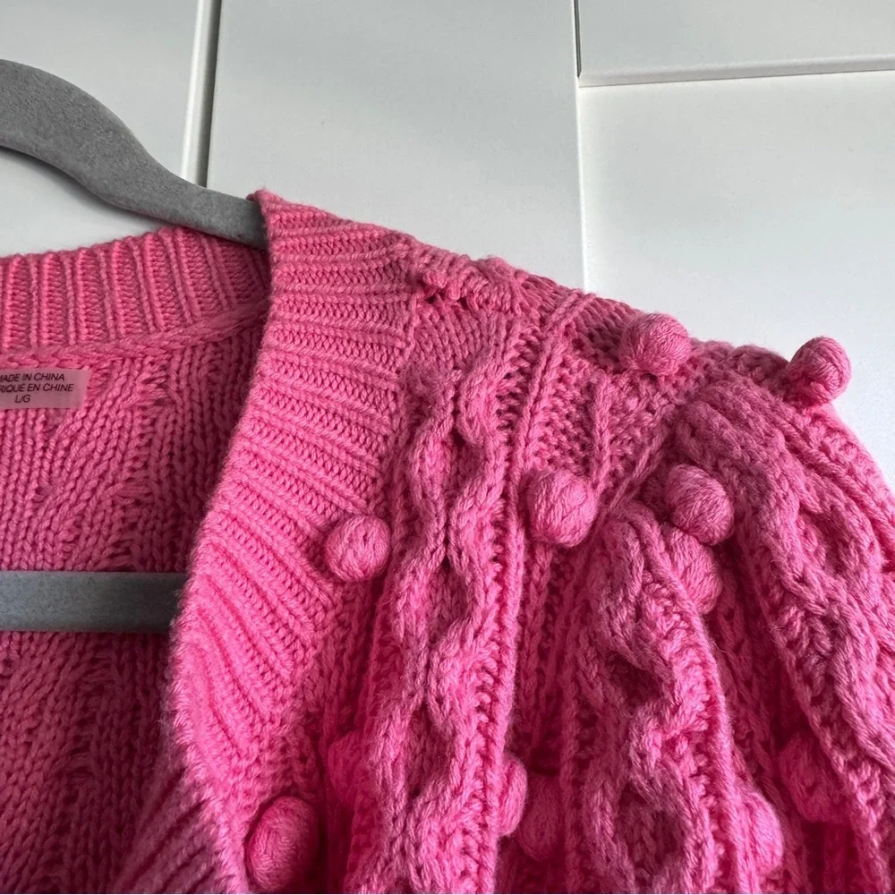 Alice + Olivia Pink Kitty Puff-Sleeve Cardigan Size Large - Picture 11 of 11